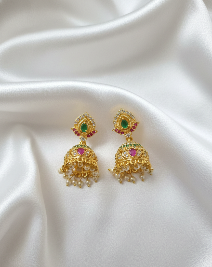 Traditional Ethnic Statement Earrings with Multi-Color
